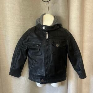 Urban Republic Kids 3T Faux Leather Blk Biker Motorcycle Hoodie Jacket